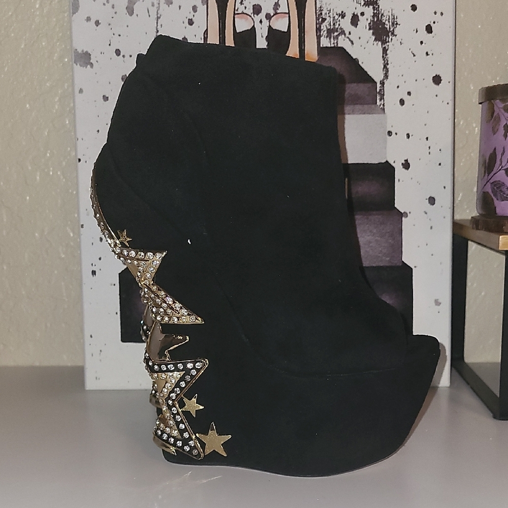 Killstar Andromeda Black and Gold Star Platform Shoes Size 8 - Picture 2 of 6
